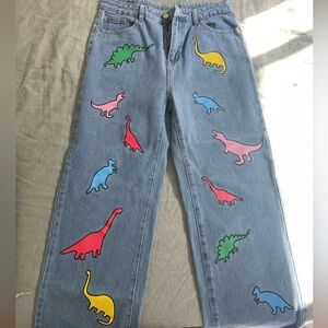 Colorful Dinosaur Print Jeans